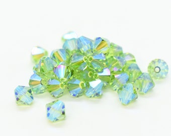 Peridot AB 2X Preciosa Czech Crystal Bicone Beads,4mm Bicones 24 Pieces,Green Authentic Preciosa Compatible With Swarovski Crystal 5301/5328