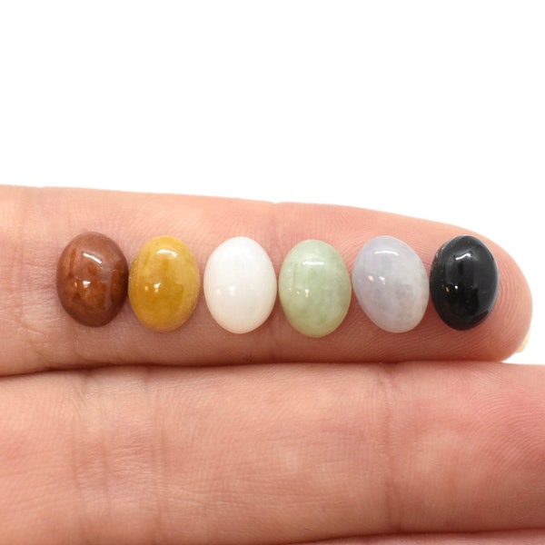 Burmese Jade (Natural) Oval Cabochons - 6x8mm, Vintage Jade Cabochons - Black, Blue, Green, Red, White, Yellow, Beads for Jewelry Making