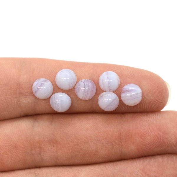 Blue Lace Agate (Vintage) Cabochon, Round, Calibrated, Flat Back, 5mm, 6mm Purple Gemstone Cabochon for Jewelry Making, Small Round Cabochon