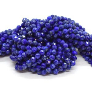 Lapis Lazuli (Natural) Faceted Round Gemstone Beads - 4mm, 16&quot; Strand - Bright Blue Round Gemstone Beads for Jewelry Making, Navy Blue