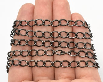 Gunmetal Plated Curb Chain - 5.5x7.5mm, Sold by the Foot - Dark Gray Metallic Chain for Jewelry Making, Heavy Gauge Chain, Chain for Jewelry