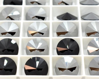 Jet Hematiet 1122 - Zwart & Zilver Swarovski Kristal Facet Rivoli Strass, Unfoiled 14mm Groothandel Steentjes voor het maken van sieraden