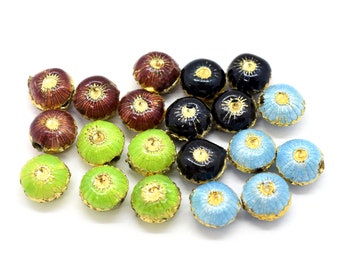 Enamel Flower Shaped Beads - Puffed Coin 8mm (25 pcs) Unique Enamel Beads, Jewelry Supplies, Red, Blue, Green, Black,EN 01,02,03,04