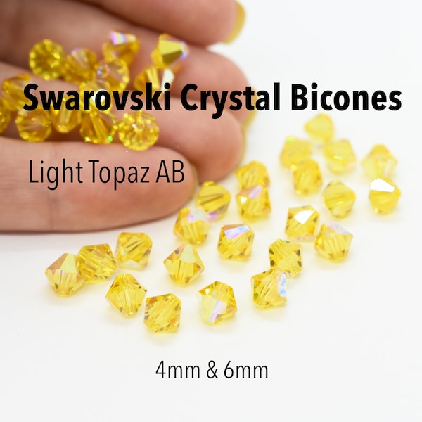 Light Topaz AB 5301 - Yellow Swarovski Crystal Bicone Beads 4mm & 6mm Wholesale Swarovski Crystal Beads for Jewelry Making,Authentic Crystal