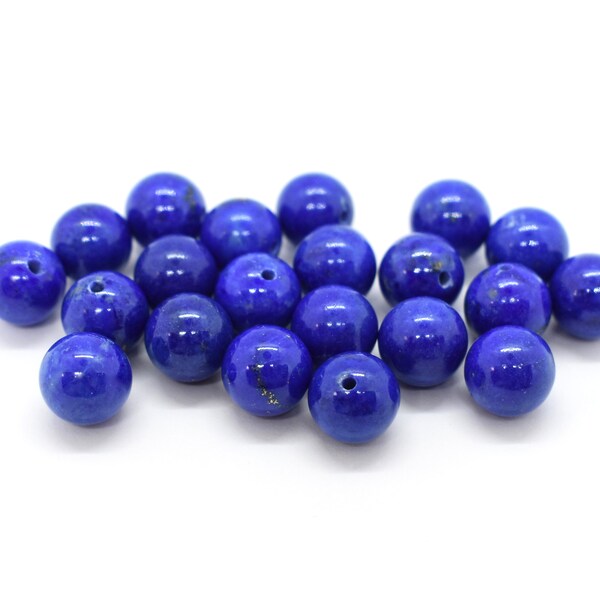 Lapis Lazuli (Natural) Smooth Round Gemstone Half Drilled Beads - Bright Blue Gemstone Beads for Jewelry Making, 8mm Beads, For Earrings