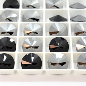 Jet Hematite 1122 Black/Silver Swarovski Crystal Faceted Rivoli Rhinestone, 1 pc Unfoiled 14mm Wholesale Rhinestones for Jewelry Making