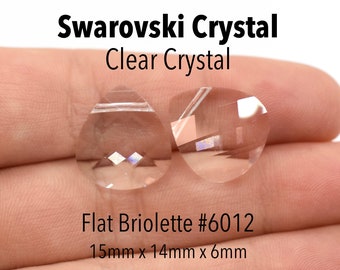 Crystal 6012 - Clear Swarovski Crystal Flat Briolette Pendant Beads for Jewelry Making (15mm x 14mm x 6mm) Wholesale Pendants, Bulk Beads