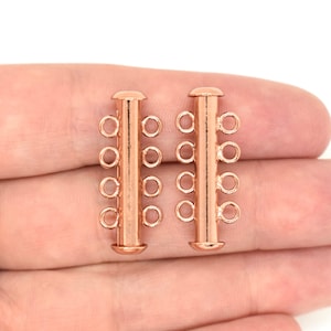Copper Plated Multi Strand Tube/Bar Clasp - 4 Strand Clasps - 2 Clasps per Order, Copper Color Findings for Jewelry Making, Necklace Clasps