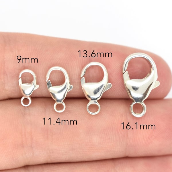Sterling Silver Oval Lobster Clasps - 3 Sizes Available,9mm,11mm,13mm, Oval Silver Clasps for Jewelry Making, Wholesale Jewelry Supplies