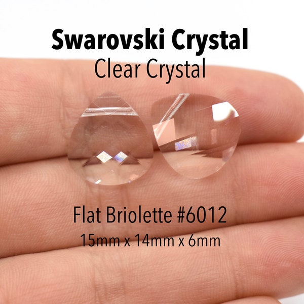 Crystal 6012 - Clear Swarovski Crystal Flat Briolette Pendant Beads for Jewelry Making (15mm x 14mm x 6mm) Wholesale Pendants, Bulk Beads