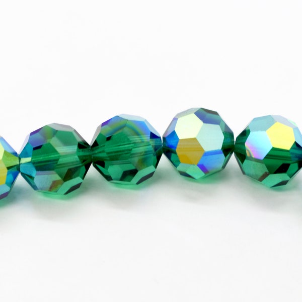 Emerald AB 5000 Swarovski Crystal Round Green Beads, 4mm, Wholesale Crystal Beads for Jewelry, Green Rainbow Round Swarovski,Rainbow Beads