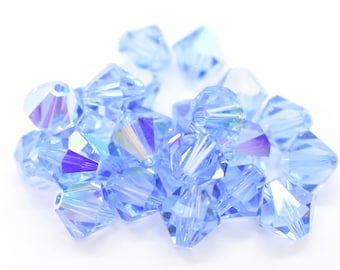 Light Sapphire AB 5301 / 5328 - Blauer Regenbogen Swarovski Kristall Doppelkegel Perlen für Geburtsstein Schmuck 5 mm, Baby Blaue Kristalle,Schmuckzubehör