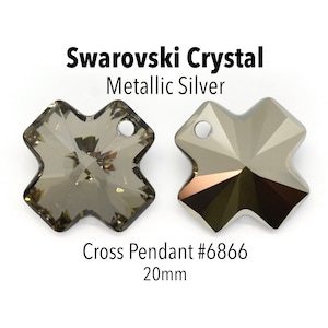 Crystal Metallic Silver - Gray Swarovski Crystal Pendant Beads for Jewelry - Crystal Cross Pendant (6866) 20mm Wholesale Swarovski Crystal