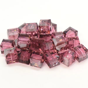 Rose Satin 5601 Swarovski Crystal Cube Bead, 6mm, 8mm, 10mm Dusty Dark Pink Swarovski Cubes for Jewelry,Pink Swarovski Beads & Supplies