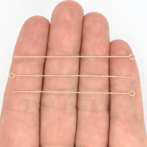 14k Gold Filled Eye Pins - 10 Pcs - 24 Gauge, 2 Inches - Simple Head Pins for Jewelry Making, Jewelry Supplies, Head Pins for Charms