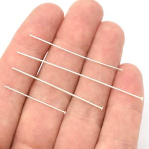 Alfileres de cabeza de plata esterlina (0.925), 10 unidades, calibre 20, 22 y 24, 1.5 o 2 pulgadas, alfileres de cabeza sencillos para joyería.
