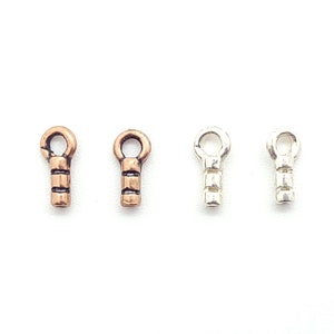 Antique Copper or Silver Plated Crimp End Caps with Closed Loops (JBB Findings), Crimp End for 0.5mm Leather, 2mm x 8mm, Set of 4