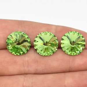 Peridot Swarovski Crystal Faceted Rivoli Rhinestone Silver Foil Back 1122 - 12mm 14mm - Crystal Rivoli for Jewelry Making, August Birthstone