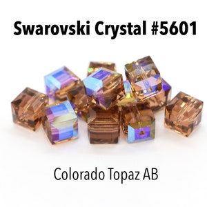 Colorado Topaz AB 5601 - Brown Rainbow Swarovski Crystal Cube Beads to Make Jewelry With (4mm, 6mm) Brown Crystal Cubes for Jewelry Making