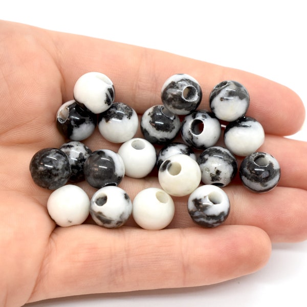 Zèbre noir et blanc « Jaspe » / Pierre de zèbre mexicaine Naturelle A Grade 6mm 10mm Perles rondes à gros trou pour fabriquer des bijoux avec, perles en gros