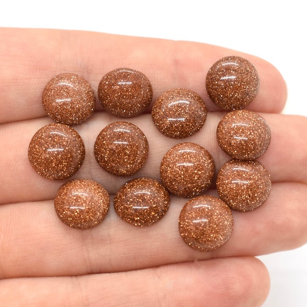 Goldstone Cabochon - Calibrated Round Flat Back - 5mm 6mm 7mm 8mm 13mm - Sparkly Flat Back, Half Round Cabochons for Jewelry Making