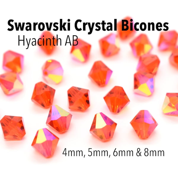 Hyacinth AB 5301/5328 - Red Orange Swarovski Crystal Bicone Beads 4mm 5mm 6mm 8mm Wholesale Bicone Beads to Make Jewelry With, Bulk Beads