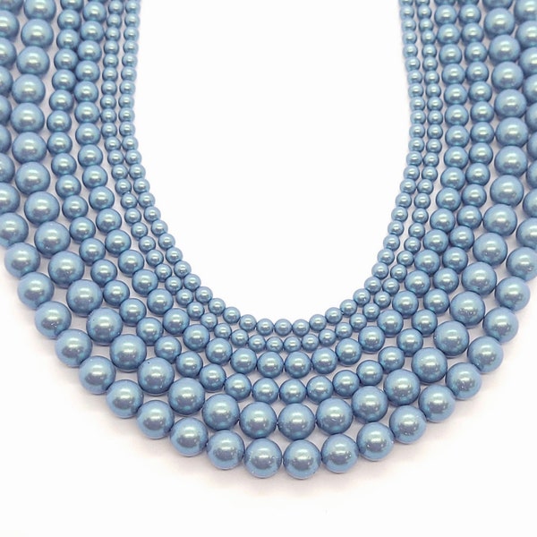Pearlescent Blue Preciosa Czech Crystal Round Pearls,4mm,6mm,8mm, 12mm Medium Blue Authentic Preciosa Compatible With Swarovski Crystal 5810