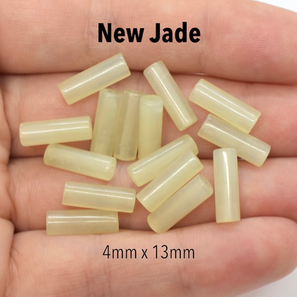 New Jade / Serpentine (Natural) A Grade, Tube Gemstone Beads 4x13mm Green Gemstones, Sea Glass Color Gemstone Beads for Jewelry, Wholesale