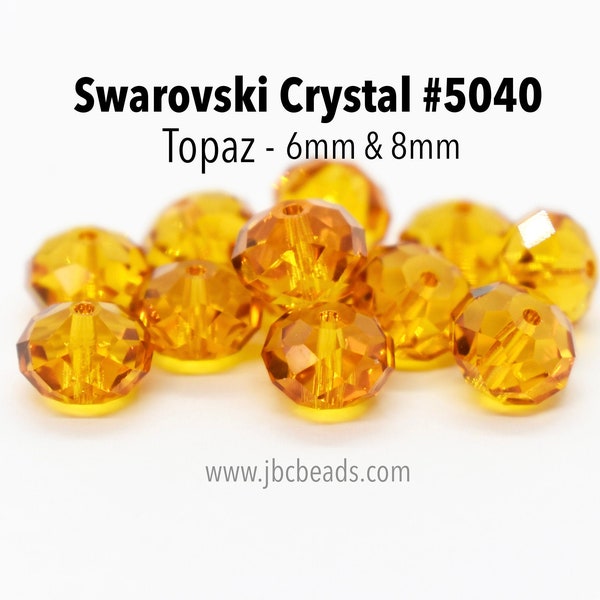 Topaz 5040 - Orange Swarovski Crystal Faceted Briolette/Rondelle Beads - 6mm, 8mm - Wholesale Crystal Beads for Bracelets and Necklaces Bulk