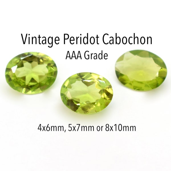 Peridot Cabochon - Faceted Oval, AAA Grade Natural Stone - 4x6mm, 5x7mm, Green Cabochons for August Birthstone Jewelry, 1 Piece