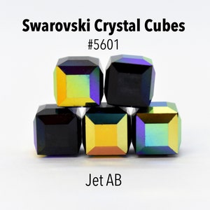 Jet AB 5601 - Black Rainbow Swarovski Crystal Cube Beads for Jewelry Making (4mm, 6mm) Wholesale Crystal Beads, Bulk Jewelry Supplies