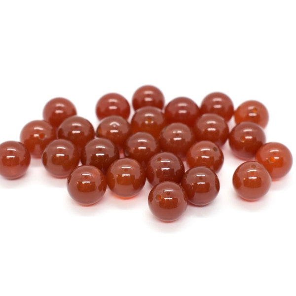 Carnelian (Natural) Smooth Round Gemstone Half Drilled Beads - Red Orange Gemstone Beads for Jewelry Making, 4mm, 5mm, 8mm Beads