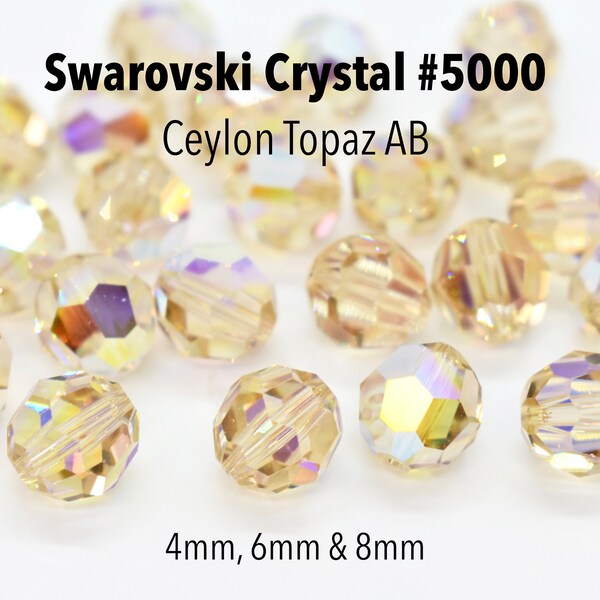 Ceylon Topaz AB Swarovski Crystal Round 5000, Gold AB Rainbow Beads,4mm,6mm, Wholesale Gold Crystal Beads for Necklaces,Swarovski Round