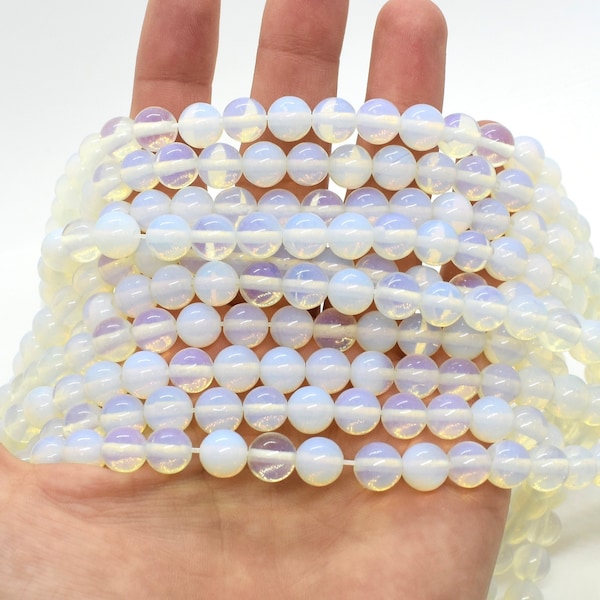Opalite (Man Made) Sea Glass Smooth Round Beads -  6mm, 8mm, 10mm, 12mm - 16" Strand, Lab Created Opal Gemstone Beads BB