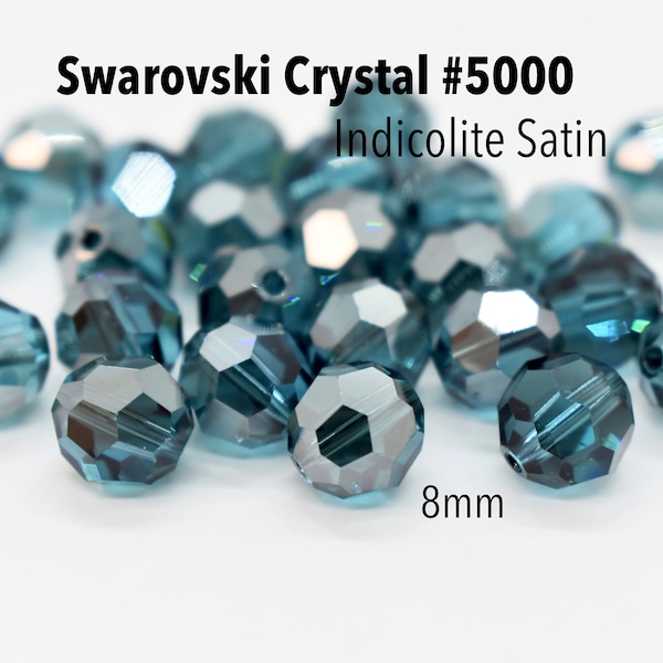 Indicolite Satin 5000 Swarovski Crystal Round Beads 8mm Teal Blue Crystal Round , Jewelry Supplies, Teal Blue Swarovski Crystal, Round Beads
