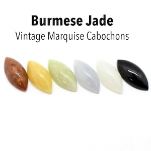 Birmese jade (natuurlijk) marquise cabochons in rood, geel, groen, blauw, wit en zwart 3 x 6 mm, 5 x 10 mm, set van zes