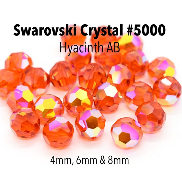 Hyacinth AB 5000 Red Orange Swarovski Crystal Round Beads 4mm 6mm 8mm, Rainbow Crystal Beads for Earrings, Red Orange Swarovski Round