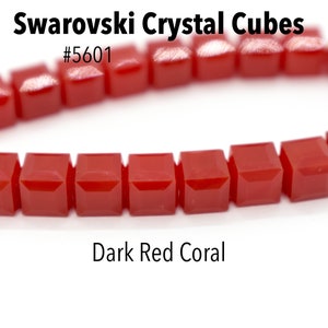 Dark Red Coral 5601 - Red Swarovski Crystal Cube Beads for Jewelry Making (6mm) Wholesale Crystal Beads, Bulk Beads & Jewelry Supplies