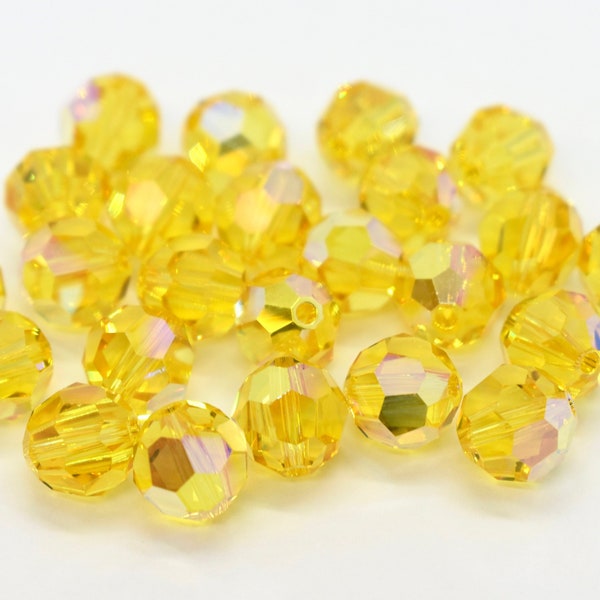 Light Topaz AB 5000 Swarovski Crystal Round Beads, 4mm, Bright Yellow Crystal Beads, Fall Swarovski Rainbow Round,Yellow Rainbow Beads