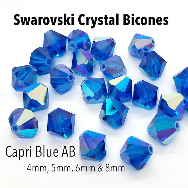 Capri Blue AB 5301 5328 Perles toupies en cristal Swarovski bleu arc-en-ciel 5 mm 6 mm 8 mm Perles en cristal bleu, Perles toupies en cristal Swarovski arc-en-ciel