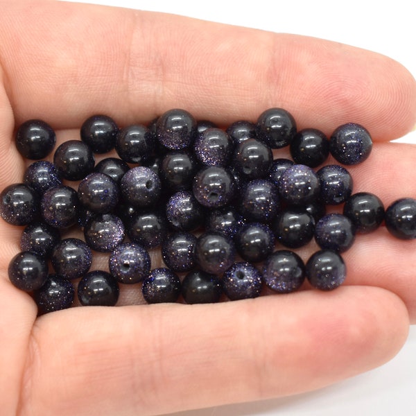 Blue Goldstone (Man Made) Half Drilled Round Gemstone Beads - Blue Gemstone Beads for Jewelry Making, 5mm Beads, For Earrings