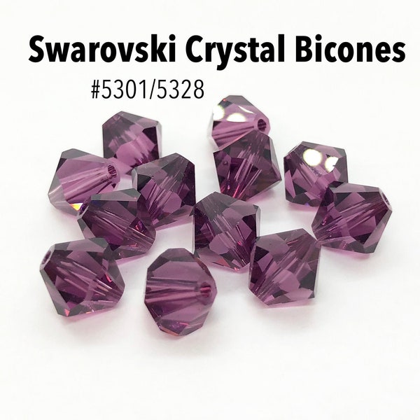 Swarovski Crystal Beads Bicone 5301/5328 Amethyst 3mm 4mm 5mm 6mm Purple Bicones, Dark Royal Purple Crystal Beads, Swarovski Birthstone