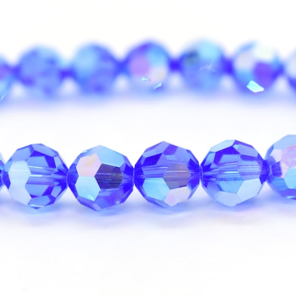 Sapphire AB2x 5000 Blue Swarovski Crystal Round Beads 6mm, 8mm, Bright Blue Round Beads, Rainbow Swarovski Crystal for Necklaces,Rainbow