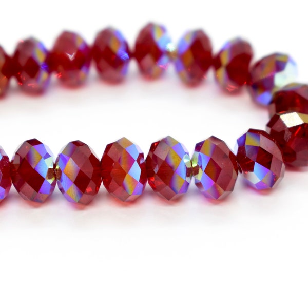 Siam AB 5040 - Red Swarovski Crystal Faceted Briolette/Rondelle Crystal Beads - 6mm Wholesale Beads for Jewelry Making, Beads Bulk
