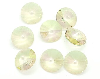 Cristal Swarovski verde luminoso facetado Rivoli, 14 mm, 1 pieza, sin reverso laminado 1122, Rivoli verde claro, reverso en punta