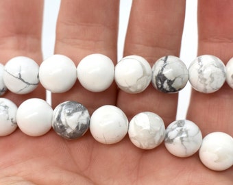 Perles de pierres précieuses rondes en howlite (naturel) de qualité A - 4 mm 6 mm 8 mm 10 mm 12 mm (8 po. ou 16 po. fil) Perles de pierres précieuses blanches et grises pour la fabrication de bijoux