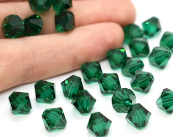 Emerald 5301/5328 - Green Swarovski Crystal Bicone Beads for Birthstone Jewelry, 3mm, Bulk Jewelry Supplies, Wholesale Beads