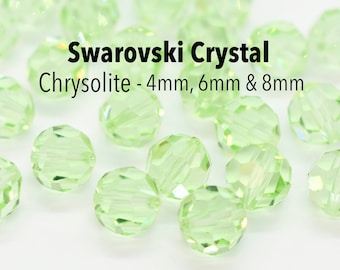 Chrysolite Swarovski Crystal Round 5000 Beads Green  4mm 6mm 8mm, Clear Green Crystal Round Beads for Bracelets, Wholesale Swarovski Beads