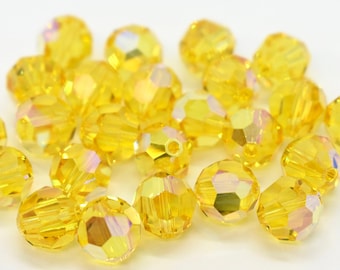 Light Topaz AB 5000 Swarovski Crystal Round Beads, 4mm, Bright Yellow Crystal Beads, Fall Swarovski Rainbow Round,Yellow Rainbow Beads