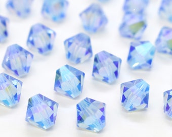 Light Sapphire AB2x Swarovski Crystal Bicone, 8mm 5301/5328 September Birthstone Blue Crystal Beads for Jewelry Making, Baby Blue